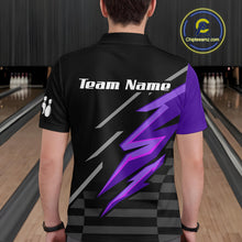 Load image into Gallery viewer, Black and Purple Lightning Bowling Polo, Quarter Zip Shirt for Men Custom Bowling Team League Jersey NQS10907