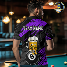 Load image into Gallery viewer, Custom Purple Funny Beer 8 Ball Billiard Shirts for Men Billiard Team Shirts Polo &amp; 1/4 Zip NNT78