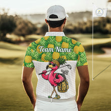 Load image into Gallery viewer, Golfing Flamingo Mens Funny Golf Polo Shirt Custom Yellow Pattern Pineapple Golf Ball Clothes Shirts NHT739