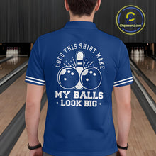 Load image into Gallery viewer, Funny blue and white argyle retro Bowling Shirt for men Custom Does this shirt make my balls look big NQS10610