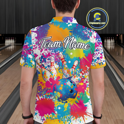 Custom Colorful Bowling Men Shirts Bowling Uniform Polo & 1/4 Zip Bowling Team Jerseys HNT104