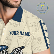 Load image into Gallery viewer, Funny Skull golfer vintage American Flag Custom patriotic golf polo shirts for men, golfing gifts NQS9964