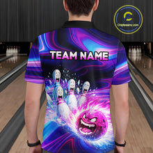 Load image into Gallery viewer, Custom Purple Blue Crazy Bowling Shirt for Men Polo &amp; 1/4-Zip Bowling League Outfit QZT831