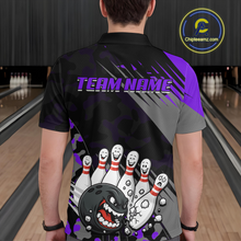 Load image into Gallery viewer, Custom Purple Funny Bowling Shirt Crazy Bowling Jersey Men Polo &amp; 1/4 Zip Bowling Outfit QZT785