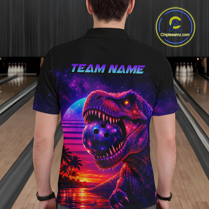Custom Retro Galaxy Dinosaur Bowling Jersey for Men Bowling Shirts for Team Polo & 1/4 Zip HNT245