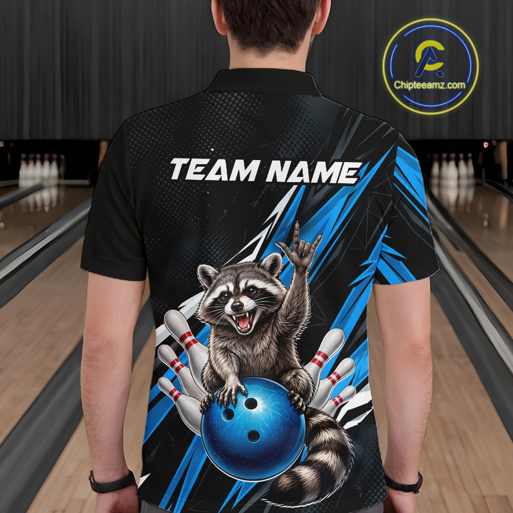 Custom Turquoise Raccoon Bowling Jersey for Men Bowling Team Shirts Bowling Polo & 1/4 Zip HNT254