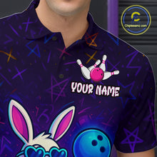 Load image into Gallery viewer, Custom Neon Funny Bunny Bowling Team Shirt Polo &amp; 1/4 Zip Bowling Jersey for Men QZT789