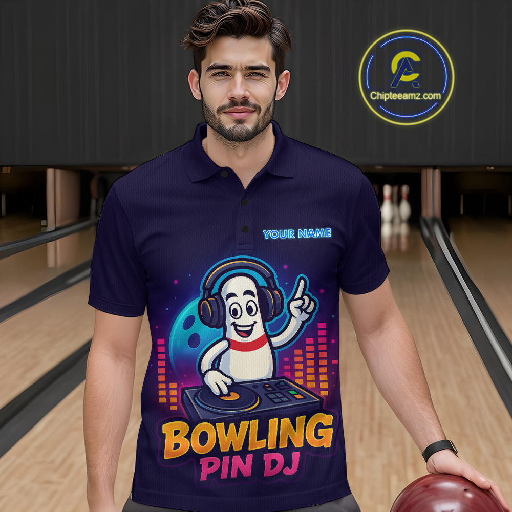 Funny Bowling Pins Music Shirt Custom Neon Bowling Jersey for Men Polo & 1/4 Zip Bowling Gift QZT790