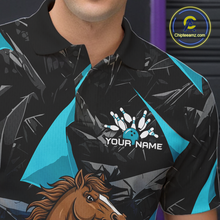 Load image into Gallery viewer, Custom Turquoise Funny Horse Bowling Jersey for Men Bowling Team Shirts Bowling League Polo &amp; 1/4 Zip HNT183