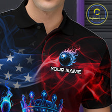 Load image into Gallery viewer, Custom American Flag Bowling Shirt Hero Bowling Ball Pin Polo &amp; 1/4 Zip Bowling Jersey for Men QZT800