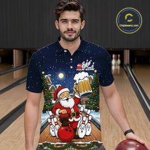 Load image into Gallery viewer, Custom Funny Beer Santa Christmas Bowling Jersey for Men Bowling Team Shirts Polo &amp; 1/4 Zip HNT140