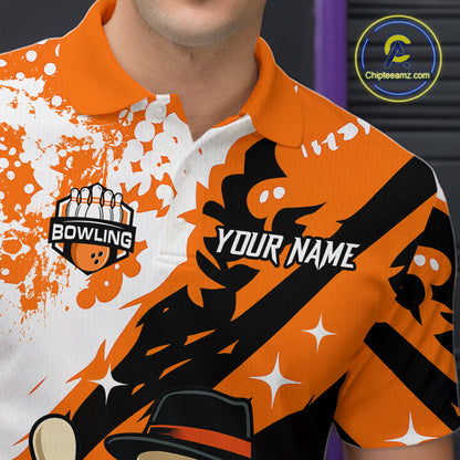 Orange Funny Skull Bowling Shirt for Men Personalized Polo & 1/4-Zip Bowling Jersey Halloween QZT768