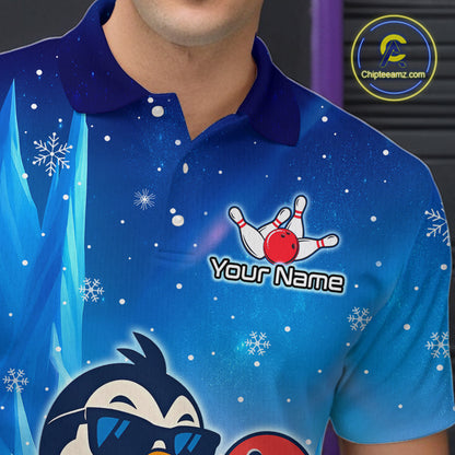 Funny Christmas Penguin Bowling Shirt for Men Custom Bowling Team Jersey Bowling Unisex QZT796