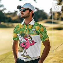 Load image into Gallery viewer, Golfing Flamingo Mens Funny Golf Polo Shirt Custom Yellow Pattern Pineapple Golf Ball Clothes Shirts NHT739