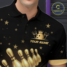 Load image into Gallery viewer, Custom Black and Gold Bowling Jersey for Men Bowling Team Shirts Bowling Uniform Polo &amp; 1/4 Zip HNT176