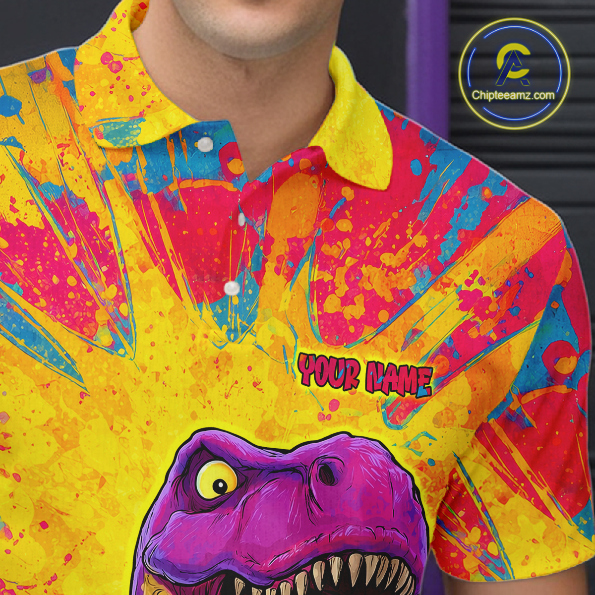 Custom Graffiti Dinosaur Bowling Jersey for Men Unisex Bowling Shirts for Team Polo & 1/4 Zip HNT240