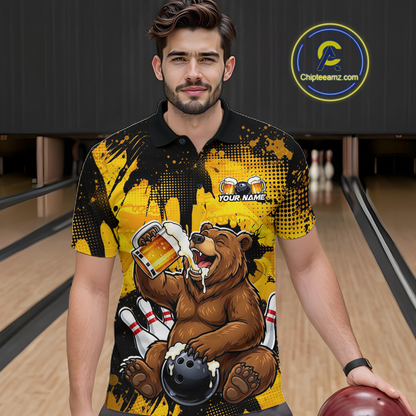 Custom Beer Bear Bowling Jersey for Men Bowling Team Shirts Bowling Polo & 1/4 Zip HNT265
