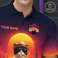 Load image into Gallery viewer, Beer Cat Funny Bowling Shirt for Men Retro Custom Cat with Beer Bowling Team Jersey HNT274