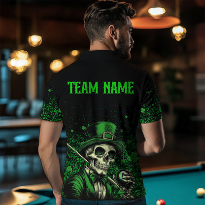St Patrick Day Funny Skull Ball Billiards Shirt Men Polo & 1/4 Zip Shirts Billiard Team NNT23