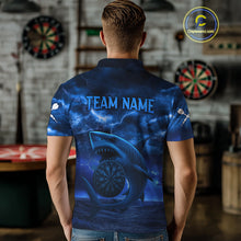 Load image into Gallery viewer, Men's Custom Darts Shirt - Cobalt Lightning Shark In Ocean With Dartboard And Arrow NYN0330