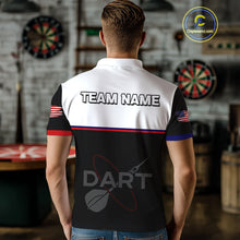 Load image into Gallery viewer, American Flag Grey Smoke Dartboard Men's Darts Shirt - Custom Name For Darts Jersey NYN0426