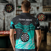 Load image into Gallery viewer, Personalized Turquoise Black Eagle Dartboard Dart Polo &amp; 1/4 Zip For Men Custom Team Dart Jerseys TDM3522