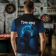 Load image into Gallery viewer, Men's Custom Dart Shirt With Blue Wolf, Red Eyes And Lightning Dartboard NYN0251