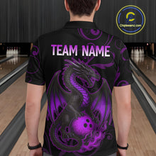 Load image into Gallery viewer, Black And Purple Flame Custom Dragon Bowling Team Shirts For Men, Bowling Uniform Outfit NQS9963