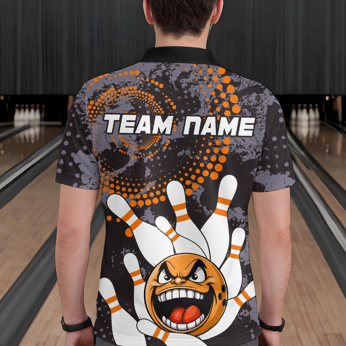 Orange Camo Bowling Shirt Funny Bowling Team Jersey for Men Polo Bowling Shirt QZT255