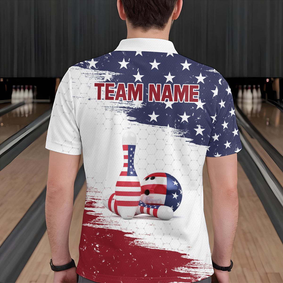 American Flag Bowling Polo Shirt Custom Bowling Jersey for Men Bowling Team League QZT52
