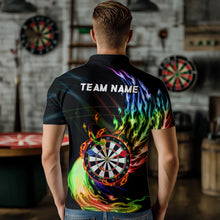 Load image into Gallery viewer, Rainbow Fire Flame Dartboard Darts Polo &amp; Quarter Zip Custom Dart Shirts For Men Dart Jerseys TDM3740