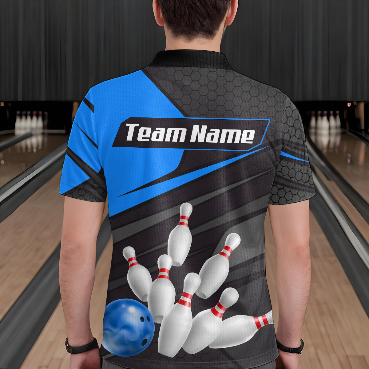 Blue Bowling Shirt for Men&Women Team Bowling Jersey Colorful Bowling Polo & 1/4 Zip MBL49