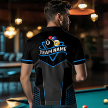 Load image into Gallery viewer, Personalized 8 Ball &amp; 9 Ball Pool Billiard Polo, 1/4 Zip For Men Custom Team Billiard Jerseys |Blue TDM3547