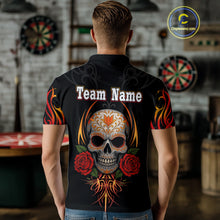 Load image into Gallery viewer, Men's Custom Darts Shirt With Roses Skull Polynesian Pattern And Red Dartboard NYN0254