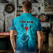 Load image into Gallery viewer, Men’s Custom Darts Shirt - Turquoise Lightning Fist With Maroon Dart Arrow NYN0316