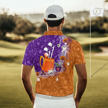 Load image into Gallery viewer, Halloween Skull Playing Golf Mens Golf Polo Shirt Custom Halloween golf outfit For Men Golf Gifts NQS10340