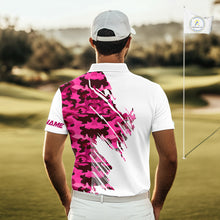 Load image into Gallery viewer, Personalized Mens golf polo shirts custom white and pink camo mens golf apparel, golfing gifts NQS10335
