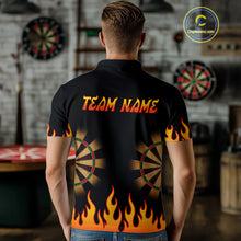 Load image into Gallery viewer, Men's Personalized Darts Shirt With Black Flame Pattern And Fiery Dartboard NYN0265