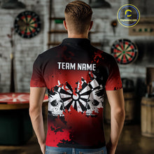 Load image into Gallery viewer, Men's Custom Darts Shirt With Grunge Red Camo Broken Dartboard &amp; Skull Art NYN0269