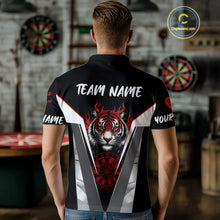 Load image into Gallery viewer, Custom Men's Dart Team Shirt With Roaring Tiger Dartboard - Silver &amp; Black Jersey NYN0337