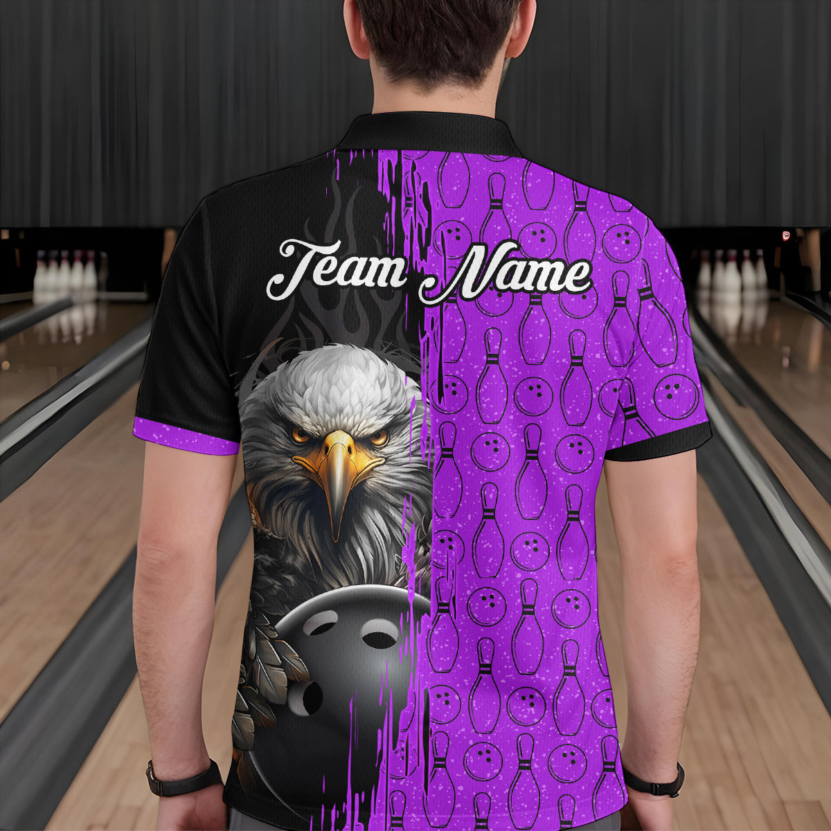 Purple Eagle Bowling Custom Men Bowling Shirt Polo & Quarter-Zip Bowling Team Jerseys HNT49