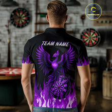 Load image into Gallery viewer, Men's Custom Darts Team Shirt With Purple Phoenix Dartboard And Flame Pattern NYN0341