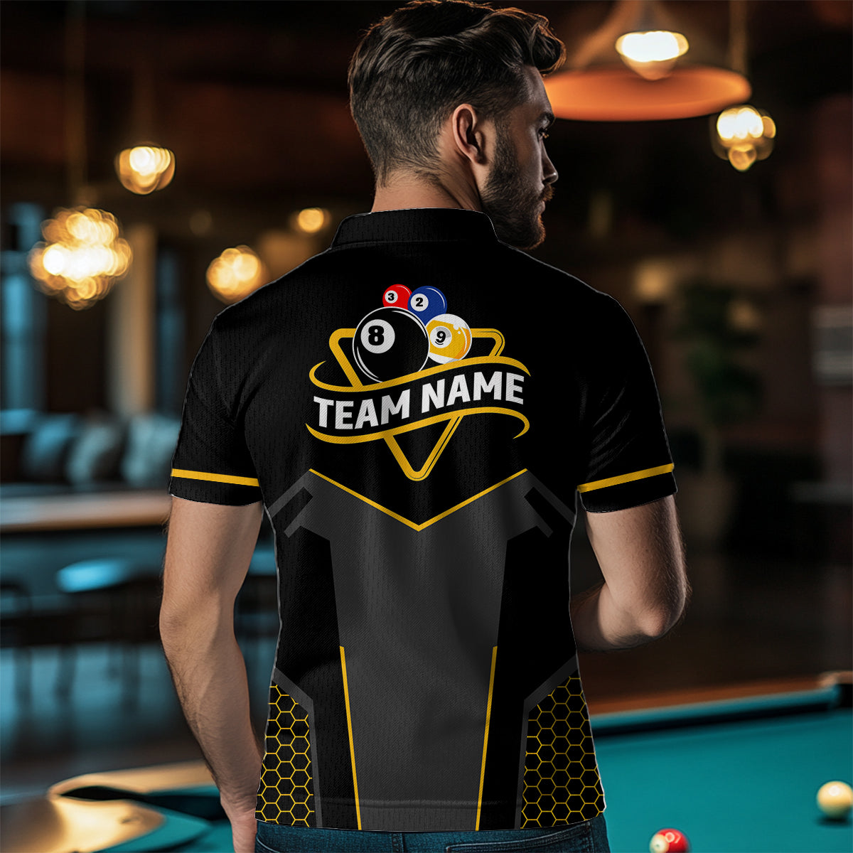 Personalized 8 Ball & 9 Ball Pool Billiard Polo, 1/4 Zip For Men Custom Team Billiard Jersey|Yellow TDM3547