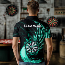 Load image into Gallery viewer, Turquoise Fire Flame Dartboard Darts Polo &amp; Quarter Zip Custom Dart Shirts For Men Dart Jerseys TDM3739