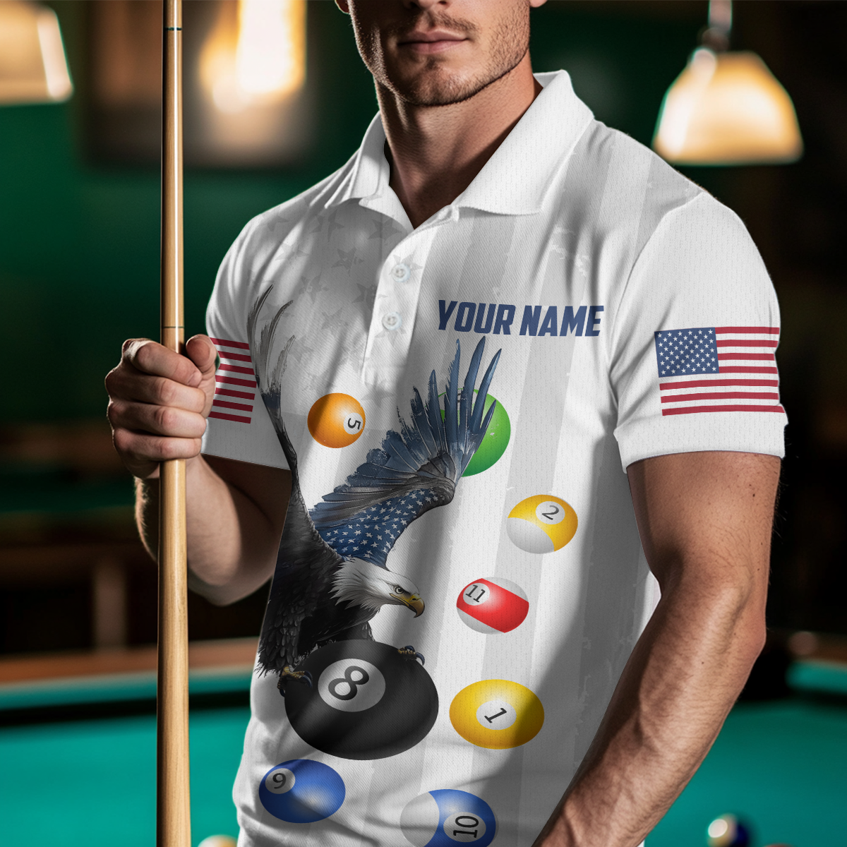American Flag Billiards Shirt Eagle 8 Ball Billiards Billiard Shirt Men Polo Shirts & 1/4 Zip NNT07