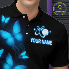 Load image into Gallery viewer, Blue Butterflies Bowling Shirts Women Men Team Custom Bowling Jerseys for Bowlers MBL138