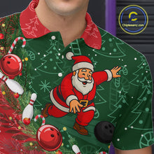 Load image into Gallery viewer, Christmas Santa Mens Bowling Polo, Quarter Zip Shirt Custom Christmas Team Bowling outfit For Men NQS10342