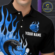 Load image into Gallery viewer, Custom Blue Flame Cobra Snake Bowling Shirt Polo Bowling Team League Bowling Jersey QZT694