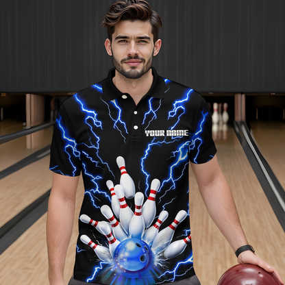Thunder Lightning Blue Bowling Shirt Custom Bowling Jersey for Men Women Team MBL66