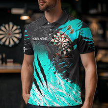 Load image into Gallery viewer, Personalized Turquoise Black Eagle Dartboard Dart Polo &amp; 1/4 Zip For Men Custom Team Dart Jerseys TDM3522